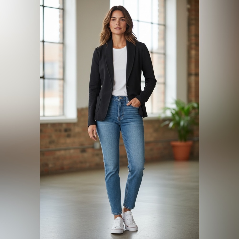 Standard James Perse Blazer Jacket‎ Womens Size 4 XL Black Shawl Collar 1 Button - Picture 4 of 13